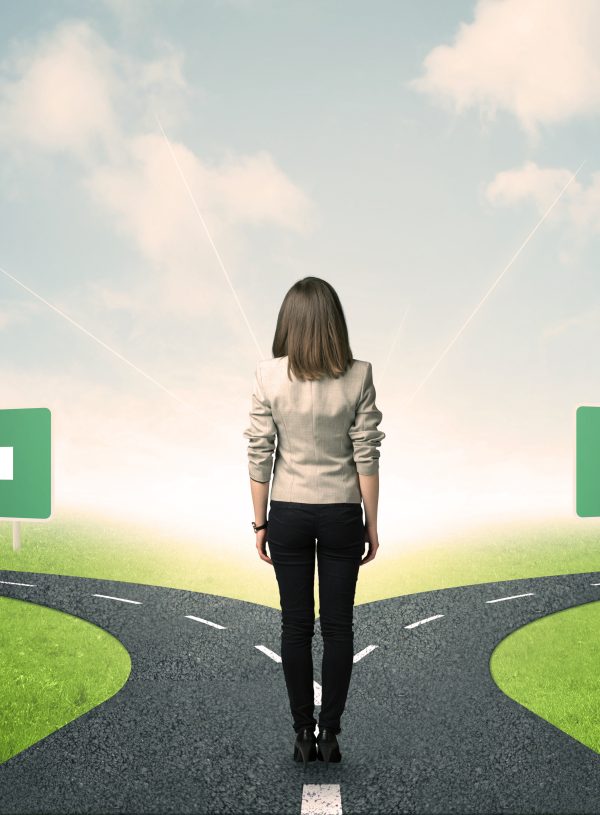 women standing between 2 paths Is is God's Will or My Own Desires? 5 Questions to Ask when making Decisions